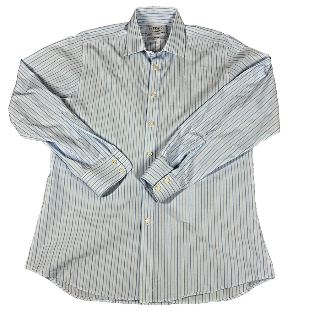 Charles Tyrwhitt Slim Fit Dress Shirt Men's 16.5/34 Light Blue W/Blue Stripe
